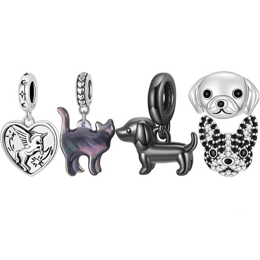 925 Sterling Silver Black Dachshund Pendant – Dog Charm Beads for Bracelet DIY