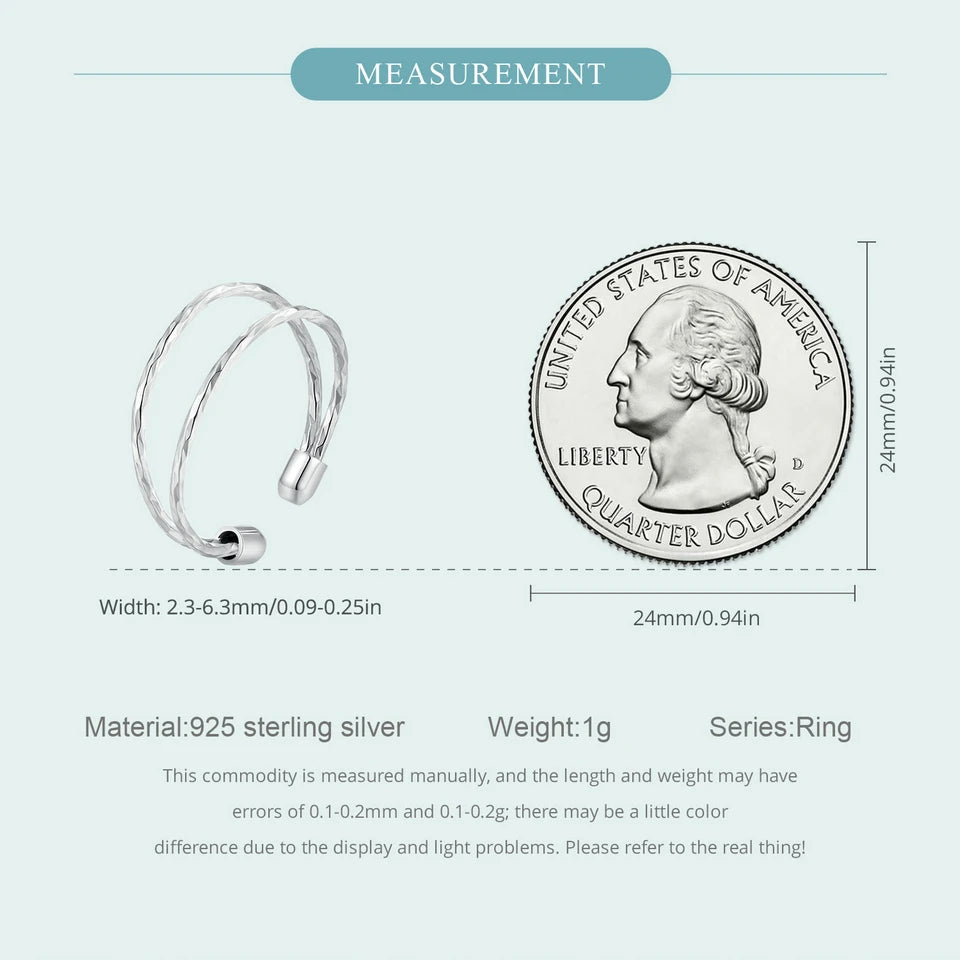 925 Sterling Silver Double-Layer Open Round Band – Adjustable Ring