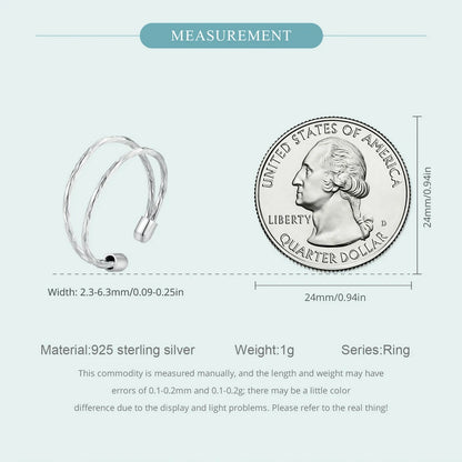 925 Sterling Silver Double-Layer Open Round Band – Adjustable Ring
