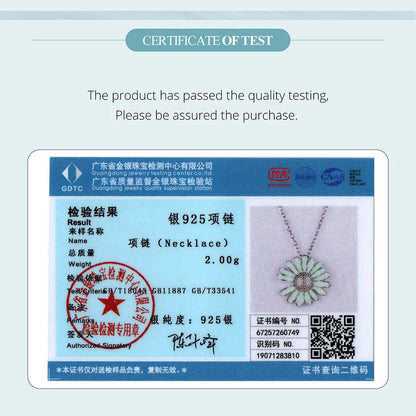 925 Sterling Silver Daisy Pendant Necklace – Green Flower Charm